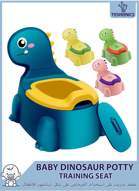 Baby Dinosaur Potty Training Seat Dinosaur Potty Training Seat for Baby Toddlers and Kids Anti-Slip Portable Toilet Chair with Removable Tray Foldable and Comfortable Potty Trainer for Toddlers Boys and Girls (1-7 Years) with Backrest and Closing Lid Easy Clean and Travel Friendly Baby Potty Seat