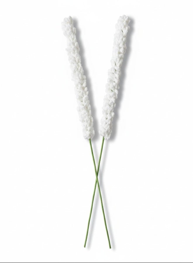Handmade Crochet Artificial Lavender Flowers Sticks - White (Set of 2) - Image 1