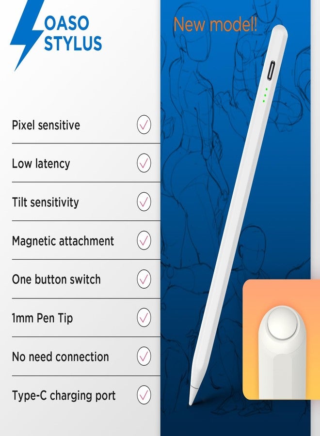 OASO Stylus Pen Set, Tilt and Palm Recognition Stylus Compatible with Apple iPad 2018-2025 + Universal Stylus Pen for All Touch Screens/Pencil Grip/2x Replacement Tips - Image 4
