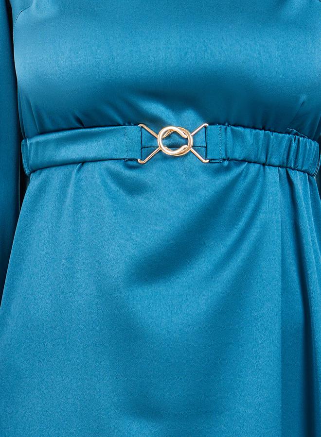 ستايلي فستان ميدي ساتان بحزام - Image 3