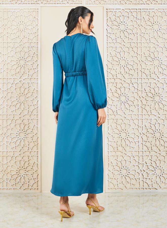 ستايلي فستان ميدي ساتان بحزام - Image 4