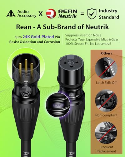 AA AUDIO ACCESSORY 6.6ft 2 Pack XLR Cables, Gold Plated Connectors from Rean-Neutrik Sub Brand, Kevlar-Reinforced Nylon Braided Mic Cable, OFC Shielded XLR Microphone Cable for Shure, Rode, Samson, Focusrite, Cloud etc - Image 3