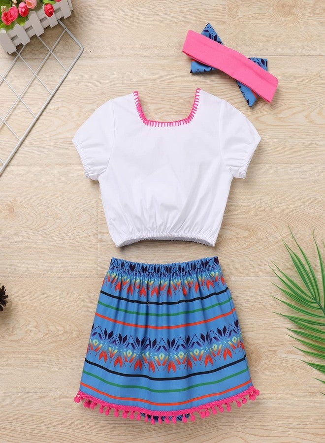 OBEEII Mexican Dress for Girls, Infant Baby Toddler Cinco De Mayo Fiesta Short Sleeve Floral Top Romper Skirt Headband Mexican Baby Clothes Clothes 3pcs Set Blue 12-18 Months - Image 5