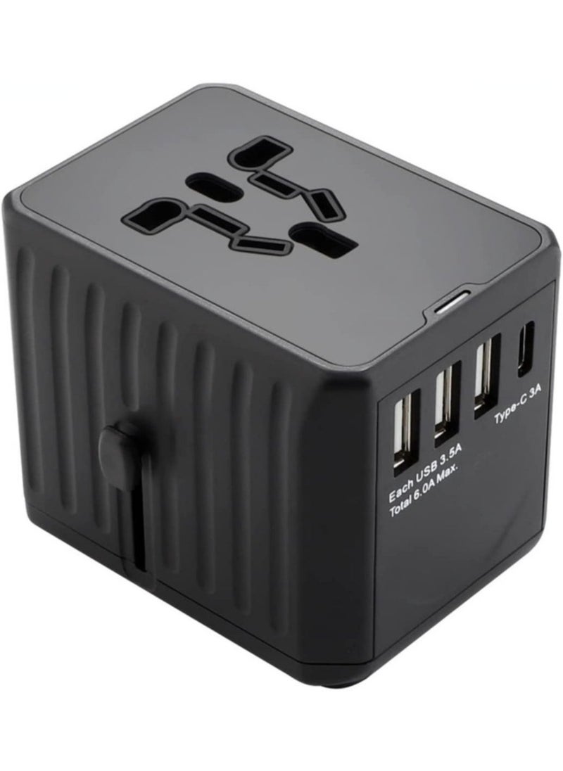 Generic Multi-Function Power Adapter for Travel, International Power Conversion Connector, 3Type-A & 1Type-C,4USB Interface, Universal Standard in Uk, Usa, Australia and Europe, Etc (Black)  - Image 1