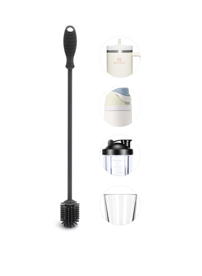 Generic Silicone Bottle Cleaning Brush with Long Handle, Water Bottle Cleaner for Baby Bottles, Hydro Flask, Sports Bottle, Stanley Cup, Glassware, Perfect for Narrow Neck Containers Grey  - Image 1