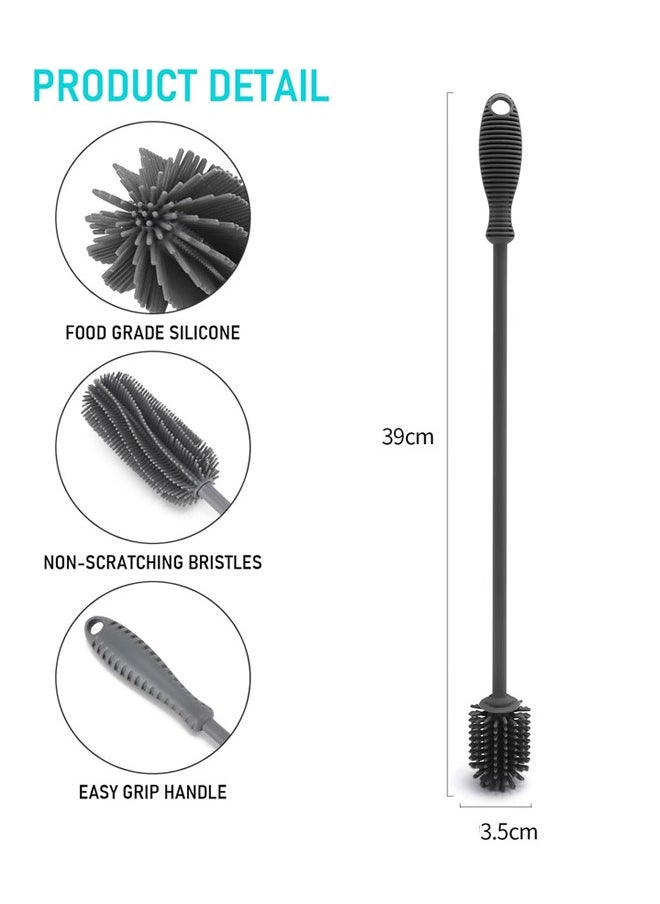 Generic Silicone Bottle Cleaning Brush with Long Handle, Water Bottle Cleaner for Baby Bottles, Hydro Flask, Sports Bottle, Stanley Cup, Glassware, Perfect for Narrow Neck Containers Grey  - Image 2