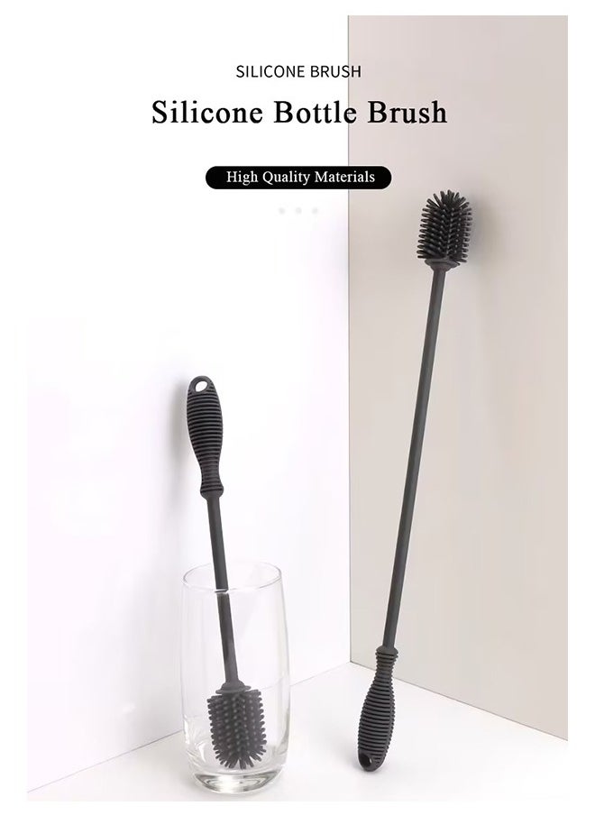 Generic Silicone Bottle Cleaning Brush with Long Handle, Water Bottle Cleaner for Baby Bottles, Hydro Flask, Sports Bottle, Stanley Cup, Glassware, Perfect for Narrow Neck Containers Grey  - Image 3