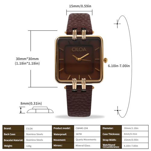 CILOA Women's Leather Strap Watch Dainty Elegant Gold Watches for Women Classic Casual Fashion Square Ladies Watch Gifts Present for Her. (Brown) - Image 3