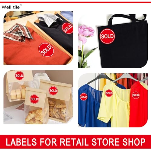 Well Tile 2 Inch Sold Stickers Fluorescent Red Sold Labels - Sold Point of Sale Pricing Inventory Control Labels for Retail Store Shop Tag Yard Sale 500 Pcs - Image 2