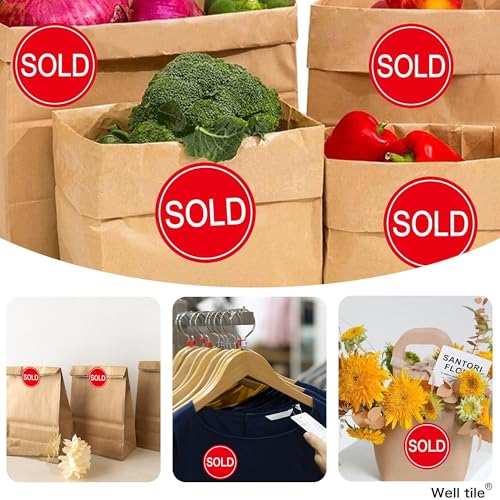 Well Tile 2 Inch Sold Stickers Fluorescent Red Sold Labels - Sold Point of Sale Pricing Inventory Control Labels for Retail Store Shop Tag Yard Sale 500 Pcs - Image 3