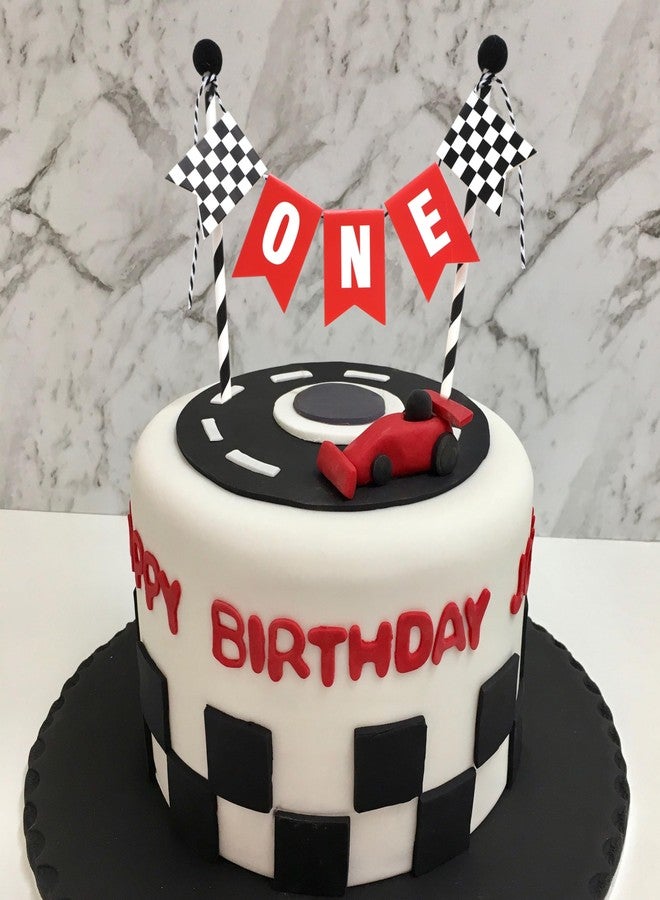 ZZDCMS Race Car Black and White Checkered Flag Decor - Boys 1st Birthday Cake Topper, Fast One Birthday Party Decorations, Racing Theme Party Supplies - Image 5