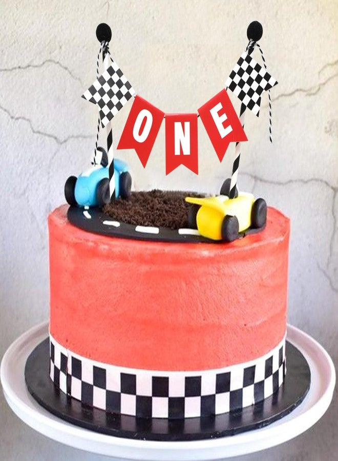 ZZDCMS Race Car Black and White Checkered Flag Decor - Boys 1st Birthday Cake Topper, Fast One Birthday Party Decorations, Racing Theme Party Supplies - Image 4