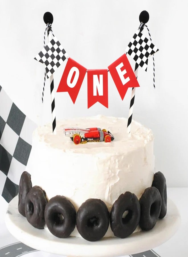 ZZDCMS Race Car Black and White Checkered Flag Decor - Boys 1st Birthday Cake Topper, Fast One Birthday Party Decorations, Racing Theme Party Supplies - Image 3