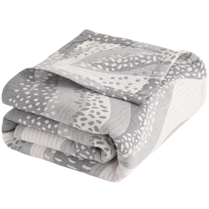 NTBAY 3 Layers Cotton Muslin 106x92 King Bed Blanket, Super Soft Breathable Thermal Yarn Dyed Quilt for Adults, Perfect Lightweight Blanket for Couch Sofa Bed All Seasons, Grey Wheat Waves - Image 1