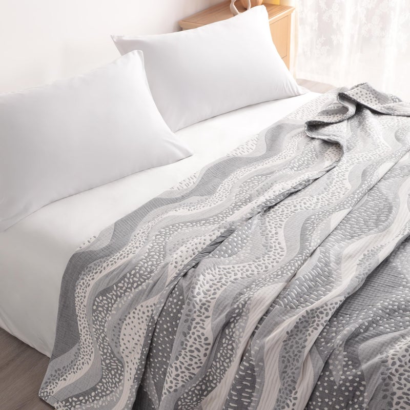 NTBAY 3 Layers Cotton Muslin 106x92 King Bed Blanket, Super Soft Breathable Thermal Yarn Dyed Quilt for Adults, Perfect Lightweight Blanket for Couch Sofa Bed All Seasons, Grey Wheat Waves - Image 4
