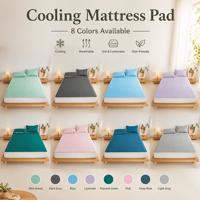 Cooling Mattress Pad Advanced Gray 78.74x90.55 Inch Single Size Summer Waffle Weave Breathable Bed Mat With 4 Corner Elastic Straps Sweat Wicking Foldable Bed Protector For Hot Sleepers Machine Washable - Image 2
