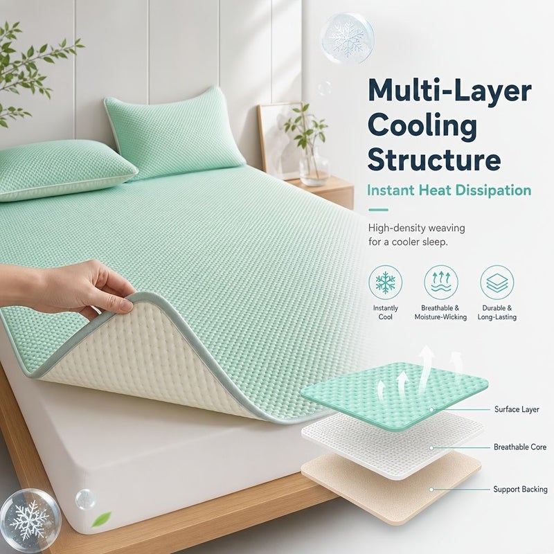 Cooling Mattress Pad Advanced Gray 78.74x90.55 Inch Single Size Summer Waffle Weave Breathable Bed Mat With 4 Corner Elastic Straps Sweat Wicking Foldable Bed Protector For Hot Sleepers Machine Washable - Image 5