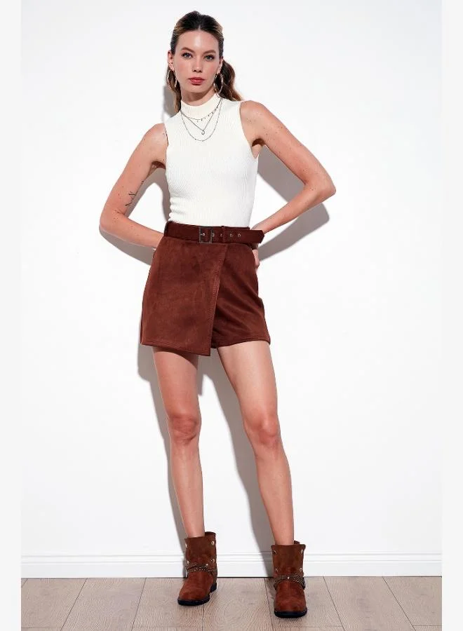 ليلا ليلا شورت تنورة شتوي بقصة عادية وفتحة غير متماثلة بسحاب للنساء