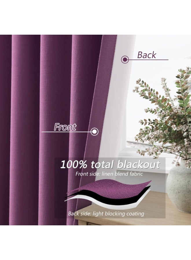 Bluejw Purple Blackout Curtains 94 Inch Length 2 Panels Set for Living Room Bedroom Back Tab Thermal Insulated 100% Black Out Linen Drapes Room Darkening Window Curtains 55 Inches Width - Image 3