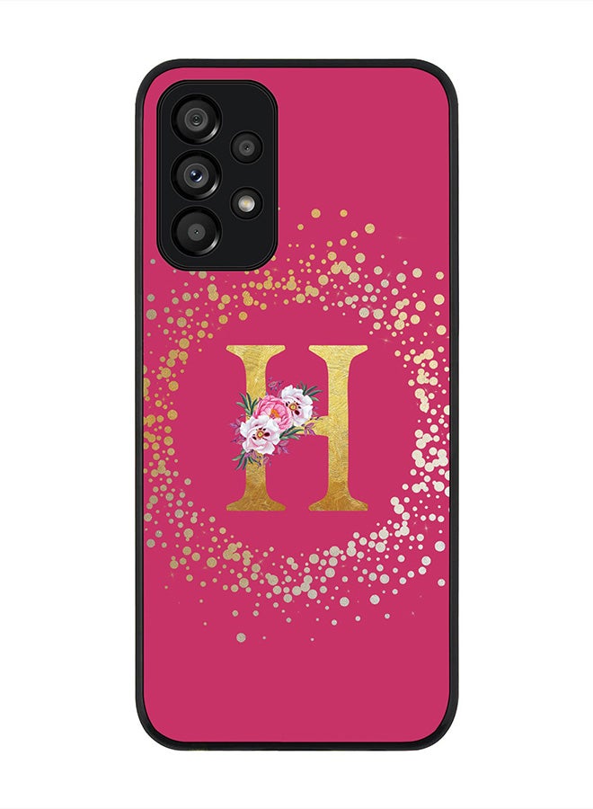 Stylizedd Rugged Black Edge Case for Samsung Galaxy A73 5G, Slim fit Rubber Edges  -  Custom Monogram Initial Letter Floral Pattern Alphabet - H(Dark Pink Rose) - Image 1