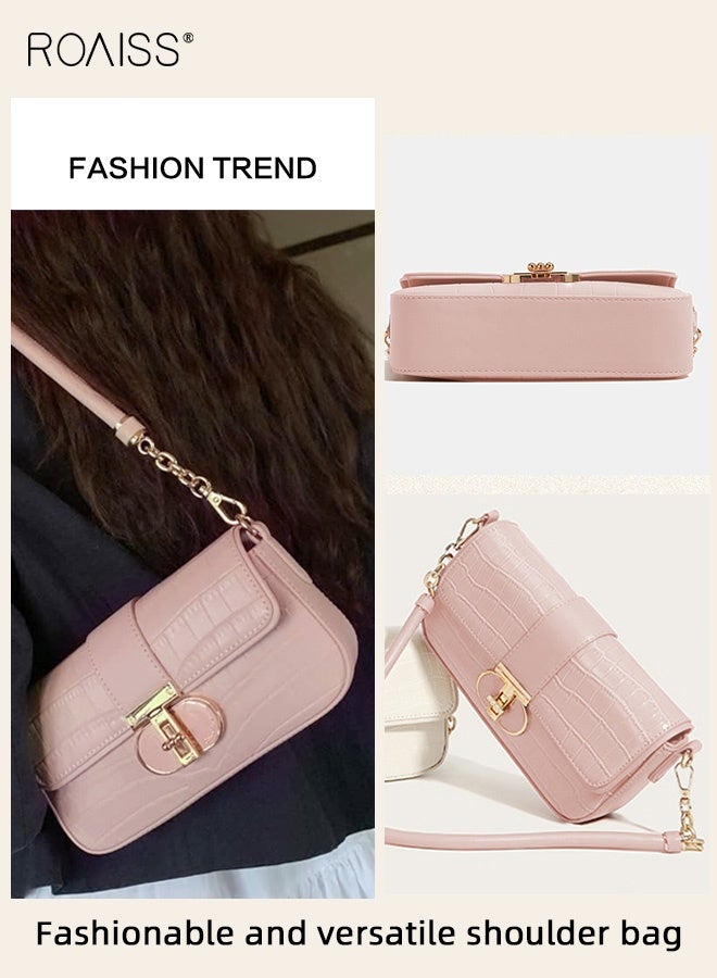 roaiss Women Stylish Shoulder Bag, Large Capacity Underarm Purse with Turn Buckle and Zipper, Elegant Chic Crossbody for Ladies, Ideal for Dating, Shopping and Everyday Use, 21*5*11cm - Image 4