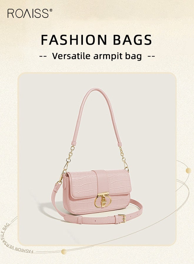 roaiss Women Stylish Shoulder Bag, Large Capacity Underarm Purse with Turn Buckle and Zipper, Elegant Chic Crossbody for Ladies, Ideal for Dating, Shopping and Everyday Use, 21*5*11cm - Image 2