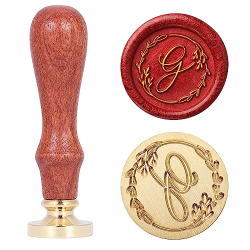 Yoption Handwritten Letter G Wax Seal Stamp Vintage Initial Alphabet with Olive Branch Sealing Wax Stamp - Image 1
