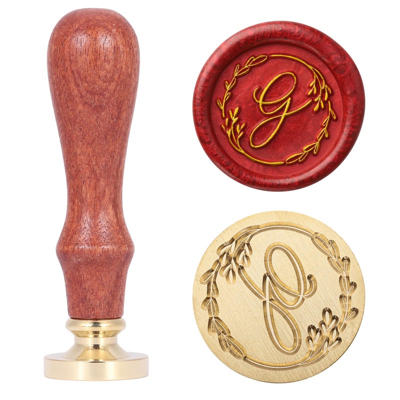 Yoption Handwritten Letter G Wax Seal Stamp Vintage Initial Alphabet with Olive Branch Sealing Wax Stamp - Image 2