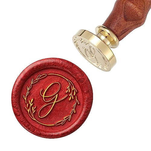Yoption Handwritten Letter G Wax Seal Stamp Vintage Initial Alphabet with Olive Branch Sealing Wax Stamp - Image 3