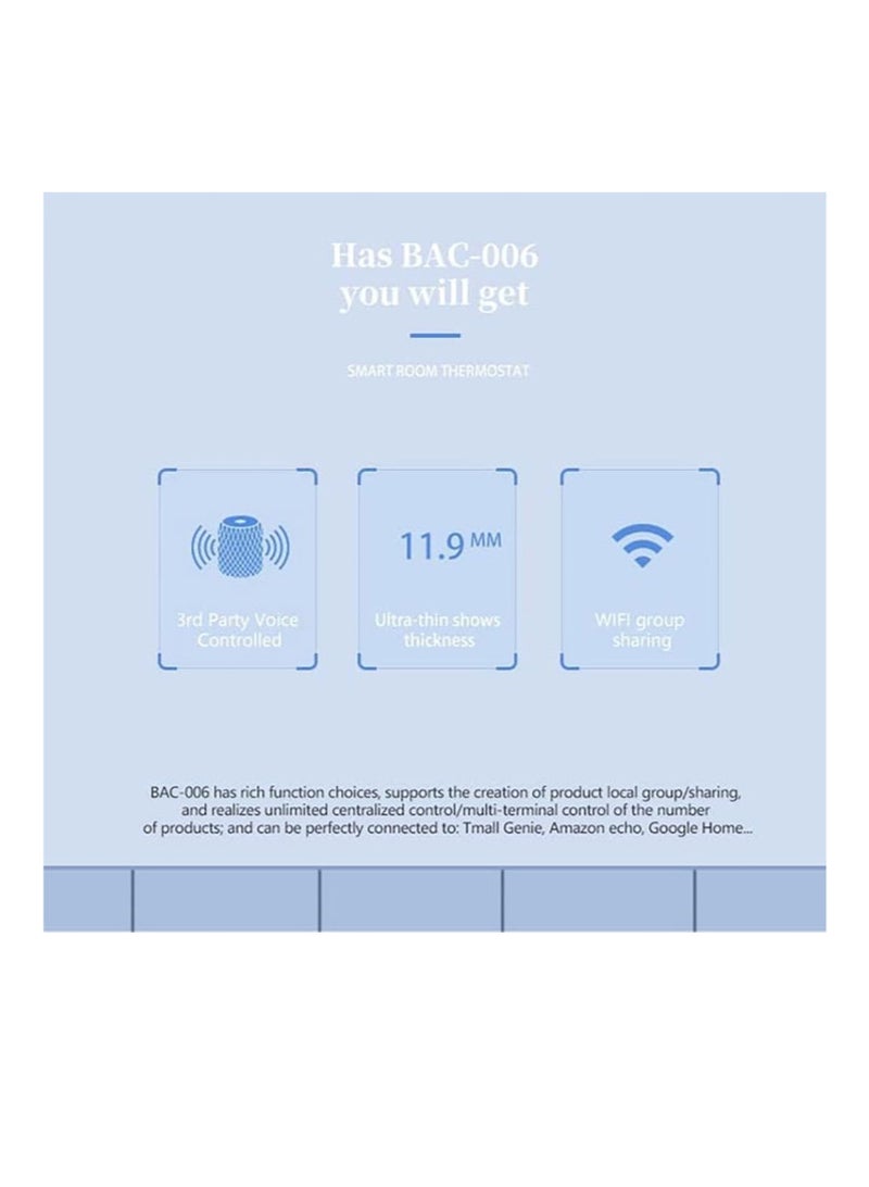 Two Pipe Wifi Voice Intelligent Room Thermostat Digital Programmable Temperature Controller for Air Conditioner (BAC-006- AW, White) - Image 5