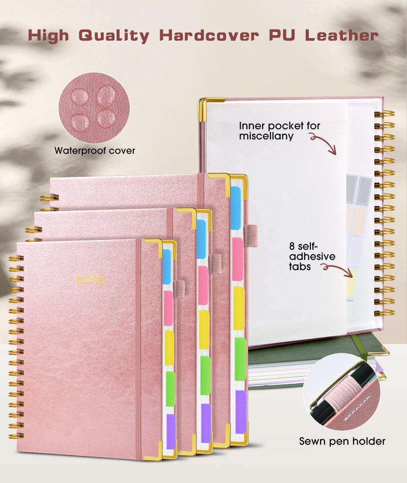dilitego Hardcover Spiral Notebook 8.5"x11" Journal with Removable Dividers Tabs, 300 Pages Leather 5 Subject Notebook College Ruled, Large Notebooks for Work School, Lined Journal for Women, A4 Rose Gold - Image 3