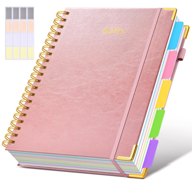 dilitego Hardcover Spiral Notebook 8.5"x11" Journal with Removable Dividers Tabs, 300 Pages Leather 5 Subject Notebook College Ruled, Large Notebooks for Work School, Lined Journal for Women, A4 Rose Gold - Image 1