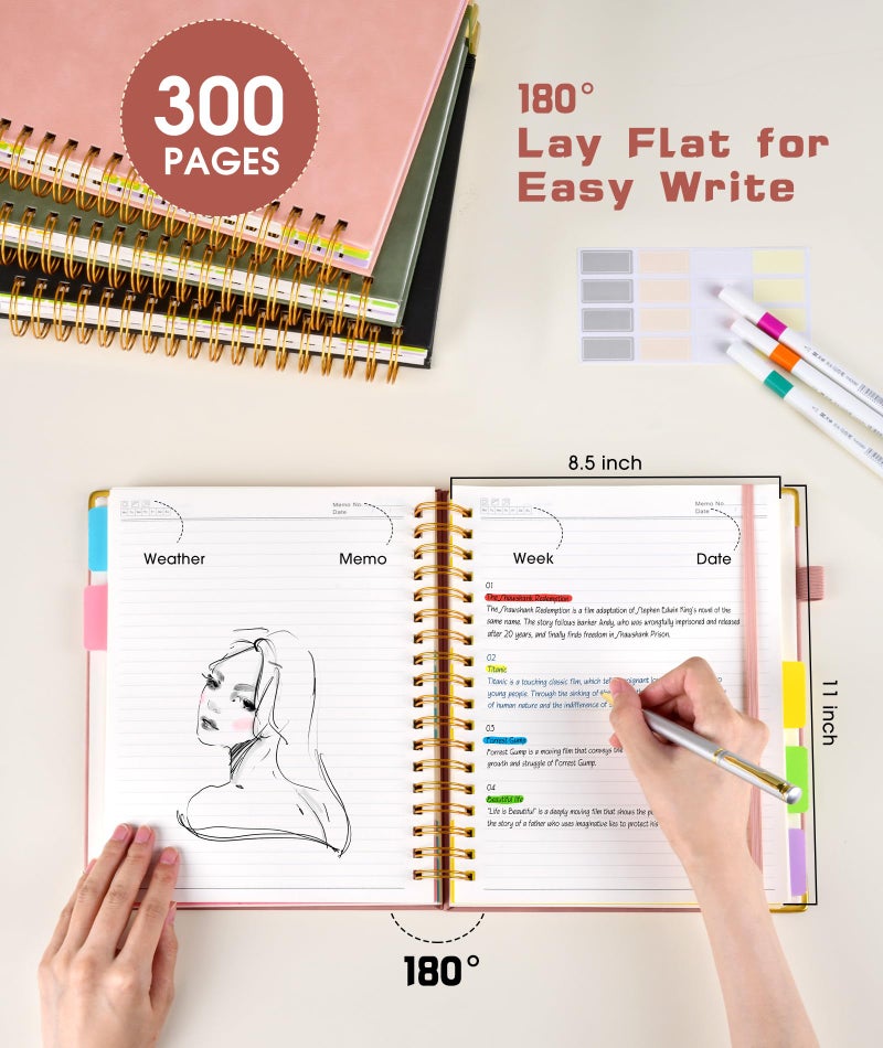 dilitego Hardcover Spiral Notebook 8.5"x11" Journal with Removable Dividers Tabs, 300 Pages Leather 5 Subject Notebook College Ruled, Large Notebooks for Work School, Lined Journal for Women, A4 Rose Gold - Image 2