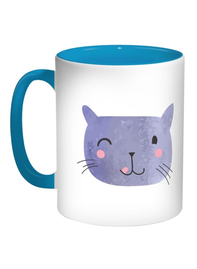 RYN Happy Cat Printed Coffee Mug Blue/White/Blue 11ounce
