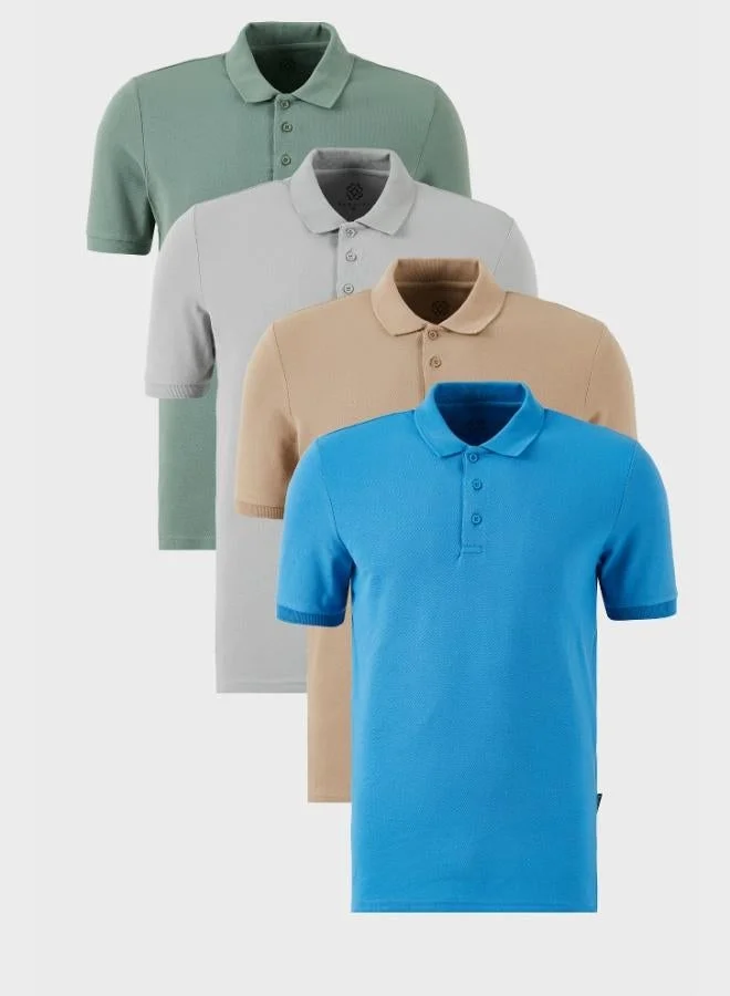 Buratti Buratti Cotton Regular Fit Buttoned Polo Collar 4-Pack T Shirt Men's T-SHIRT 5902127S4