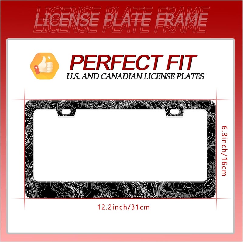 UNINDREM Topographic Map License Plate Frame - Stainless Steel, Rust-Proof, 12x6 Inch - Image 2