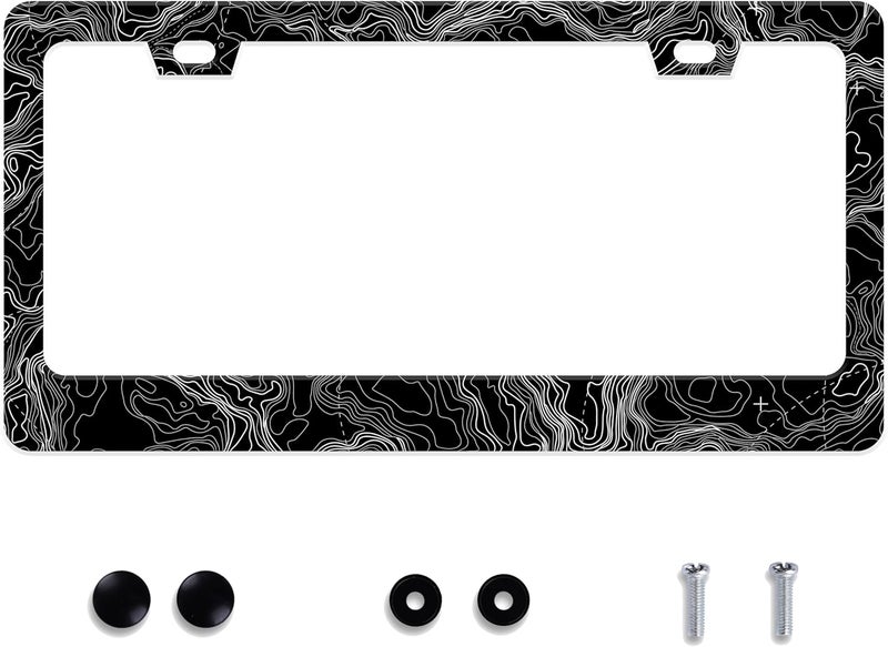 UNINDREM Topographic Map License Plate Frame - Stainless Steel, Rust-Proof, 12x6 Inch - Image 1