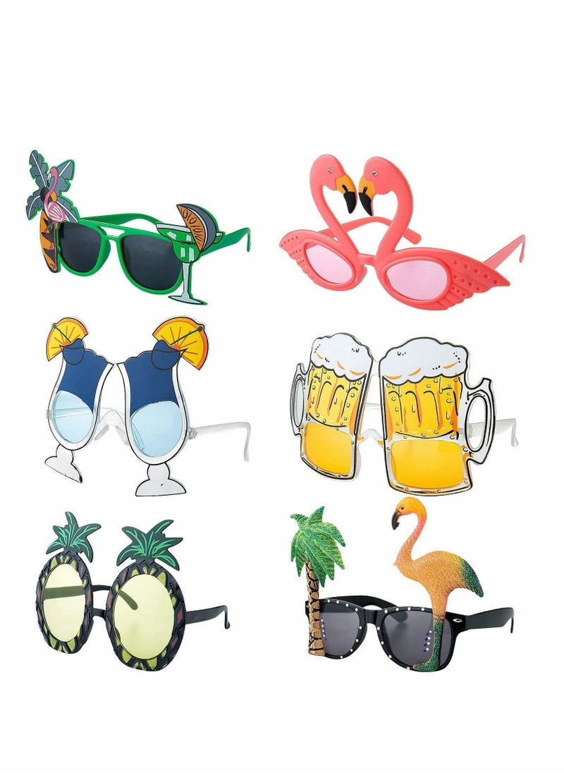Party Glasses Funny Hawaiian Glasses 6 Pairs Hawaiian Fancy Dress Beach Party Sunglasses Fancy Photo Props for Adults Beach Themed Party Supplies Summer Pool Theme Kids Party Supplies - Image 1