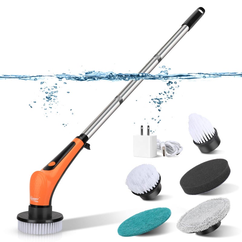 hygger IPX8 Electric Aquarium Cleaning Brushes, Rechargeable Cleaner Tools Kit with 6 Replaceable Clean Spin Brush Heads Cordless Use 2 Speeds Adjustable Handle for Dog House Outdoor/Cat Litter Boxes - Image 1