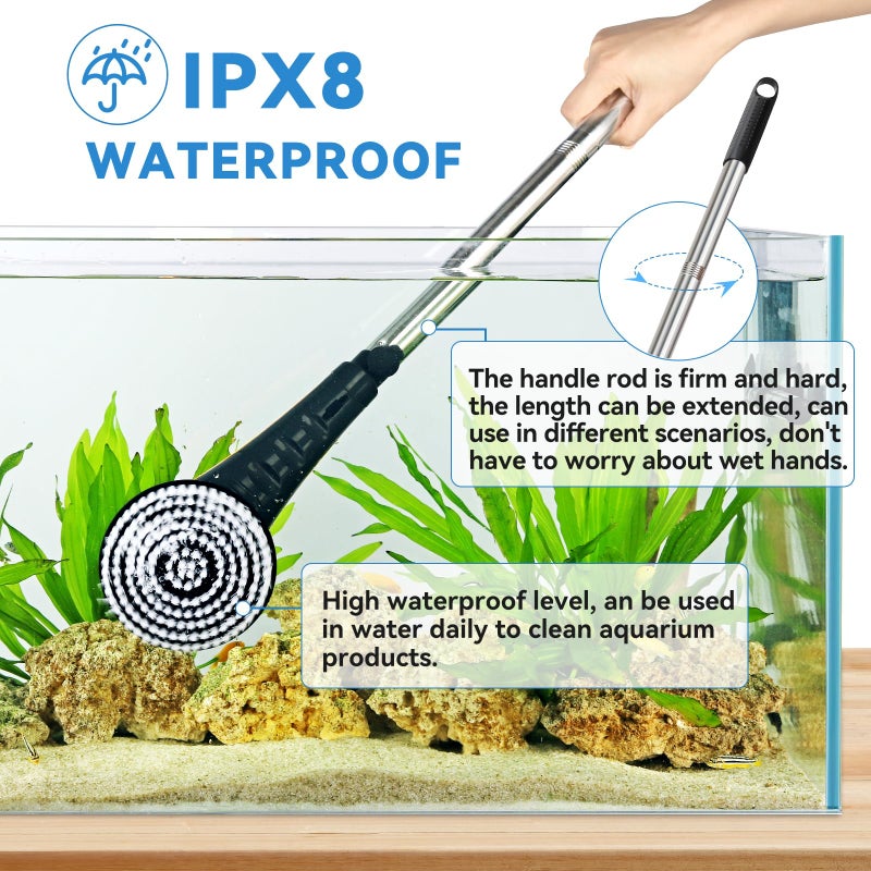 hygger IPX8 Electric Aquarium Cleaning Brushes, Rechargeable Cleaner Tools Kit with 6 Replaceable Clean Spin Brush Heads Cordless Use 2 Speeds Adjustable Handle for Dog House Outdoor/Cat Litter Boxes - Image 4