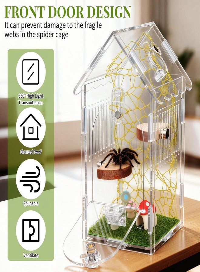 Hysagtek Jumping Spider Enclosure - Acrylic Arboreal Tarantula Enclosure Small Reptile Terrarium with Magnetic Door, Clear Jumping Spider Enclosure Accessories - Image 5
