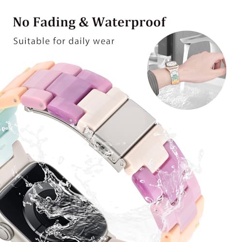 V-MORO Resin Bands Compatible with Apple Watch Series 11/10/9/8/7 Band 45mm 46mm Starlight Buckle Lightweight Fashion Strap Bracelet for iwatch Series SE/6/5/4/3/2/1(Bonbon Rainbow,42/44/45/46/49mm) - Image 4