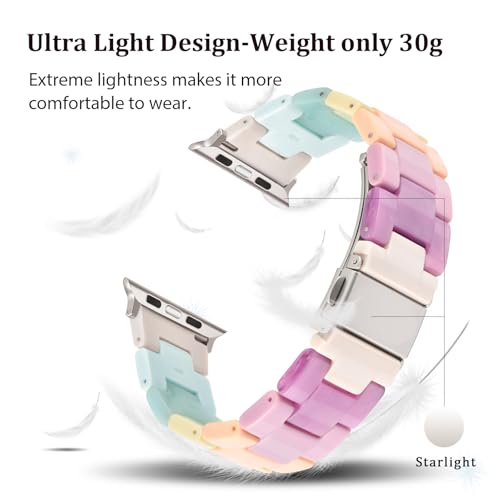 V-MORO Resin Bands Compatible with Apple Watch Series 11/10/9/8/7 Band 45mm 46mm Starlight Buckle Lightweight Fashion Strap Bracelet for iwatch Series SE/6/5/4/3/2/1(Bonbon Rainbow,42/44/45/46/49mm) - Image 2