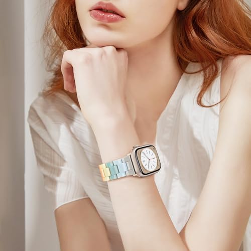 V-MORO Resin Bands Compatible with Apple Watch Series 11/10/9/8/7 Band 45mm 46mm Starlight Buckle Lightweight Fashion Strap Bracelet for iwatch Series SE/6/5/4/3/2/1(Bonbon Rainbow,42/44/45/46/49mm) - Image 3