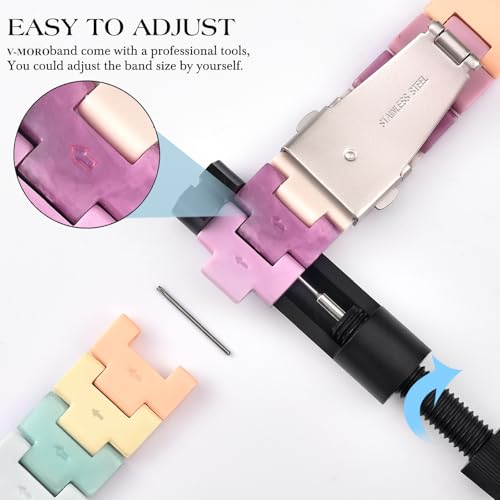 V-MORO Resin Bands Compatible with Apple Watch Series 11/10/9/8/7 Band 45mm 46mm Starlight Buckle Lightweight Fashion Strap Bracelet for iwatch Series SE/6/5/4/3/2/1(Bonbon Rainbow,42/44/45/46/49mm) - Image 5