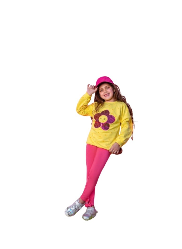 Girls' set, yellow T-shirt and pink pants