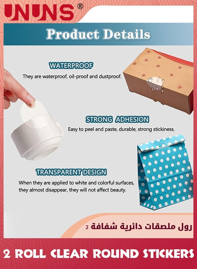 UNUNS 2000 Pcs Clear Round Stickers,2.5cm Transparent Seal Stickers,Round Seal Labels Self Adhesive Stickers,Round Stickers For Envelopes Box Gift Packaging,Clear Circle Labels-1000 Per Roll - Image 4