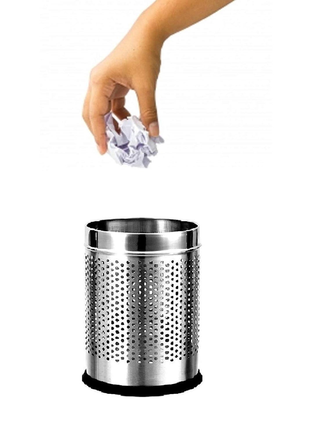 Stainless Steel Stainless Steel Zero to Infinity Stainless Steel Perforated Round Dustbin for Dry Waste (Medium 7"X12"inch, Silver) Stainless Steel,Open top  - Image 2