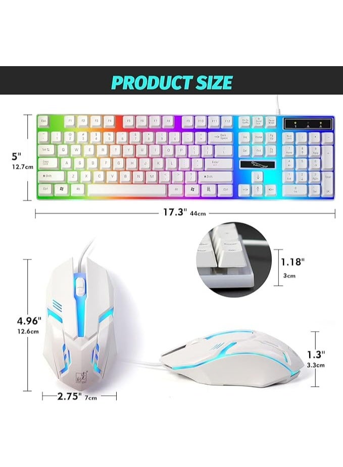 مجموعة لوحة مفاتيح وماوس ألعاب بيضاء، سلكية USB مع إضاءة LED متعددة الألوان، ملمس ميكانيكي لأجهزة الكمبيوتر التي تعمل بنظام Windows - Image 2