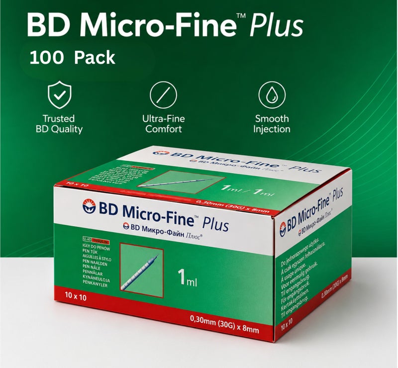 BD Micro-Fine محاقن إنسولين بي دي مايكرو فاين بلس، 1 مل، 30 غ × 8 مم، عبوة من 100 محاقن - Image 2